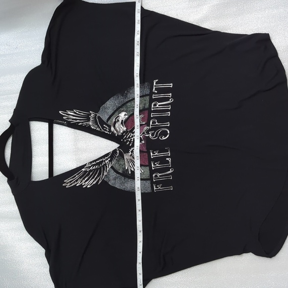 Express Women's Black Plunge Neckline Free Spirit/Eagle Graphic Top Size Large - Picture 10 of 11